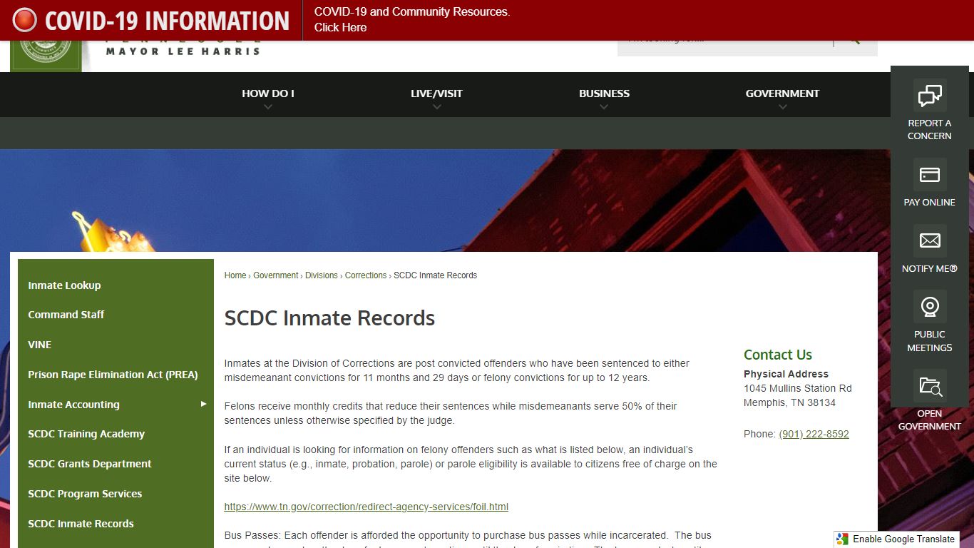 SCDC Inmate Records | Shelby County, TN - Official Website